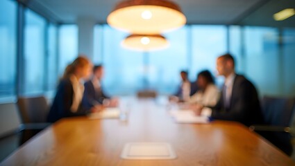 Business people at conference table in blurred office environment