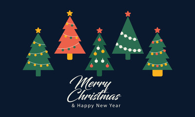 Festive Christmas trees with twinkling lights create a magical holiday feeling, perfect for seasonal greetings and joyful celebrations this winter