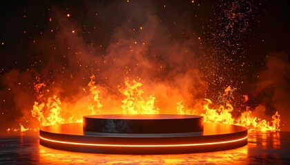 Fiery stage with glowing platform