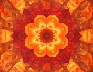 Symmetrical floral design with warm gradient orange and red hues