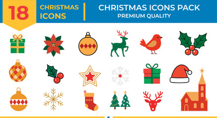 Vector illustration showing a Christmas icons pack with festive holiday elements and seasonal symbols designs