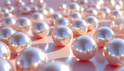 3D render of glossy pearls floating in soft light, luxury abstract composition