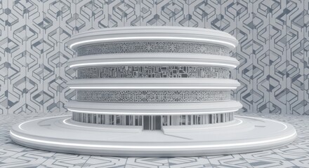 Obraz premium Futuristic Architectural Structure with Intricate Geometric Details and Ambient Lighting