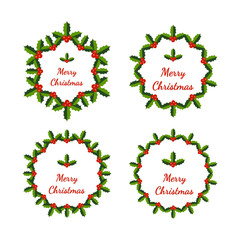 Christmas Holly Berry Leaf Wreath, Realistic Christmas Tree Wreath, Pine branch border