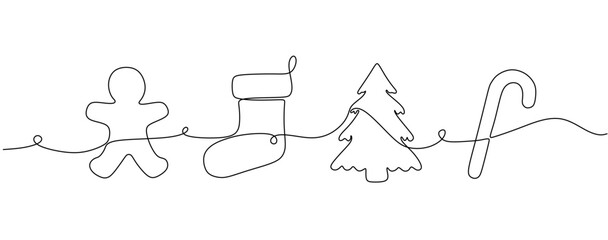 Christmas icon symbol decorating one line drawing continuous.