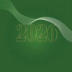 New Year 2026 background with golden gradient stroke numbers on a rich green backdrop. Elegant luxury holiday design with glowing light effec