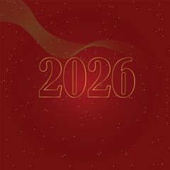 New Year 2026 background with golden gradient stroke numbers on a rich red backdrop. Elegant luxury holiday design with glowing light effec