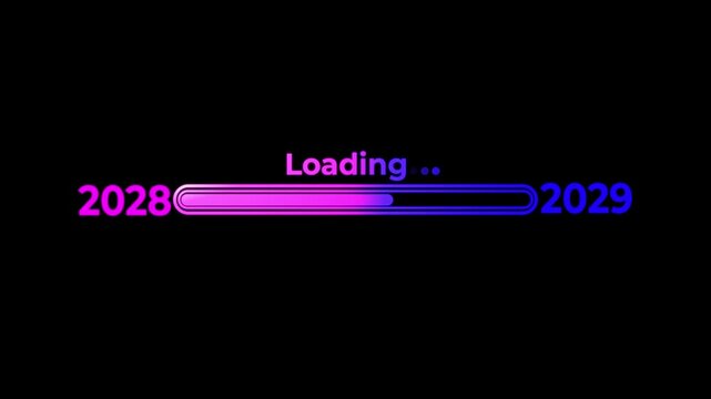 Loading bar from year 2028 to 2029 with neon glow effect progress future.Happy new year loading bar.