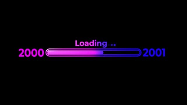 Loading bar from year 2000 to 2001 with neon glow effect progress future.Happy new year loading bar.