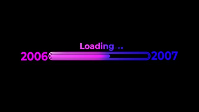 Loading bar from year 2006 to 2007 with neon glow effect progress future.Happy new year loading bar.
