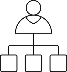 A simple line icon of an organizational chart showing a manager overseeing three subordinates or departments.