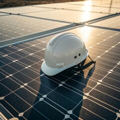 Solar panel installation insights helmet shadow patterns under daylight in renewable energy environment