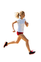 Woman runner runs - workout in spring isolated with no background PNG