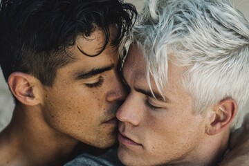 Couple Sharing an Intimate Moment Outdoors in Bright Daylight With Love and Connection Displayed Through a Kiss