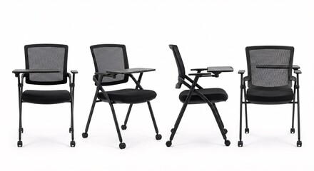 Fototapeta premium Modern student chairs on wheels for flexible learning spaces in schools and universities for training rooms