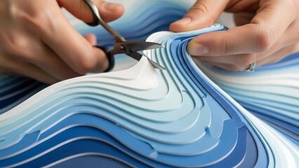 Creative process of cutting color swatches for interior design projects