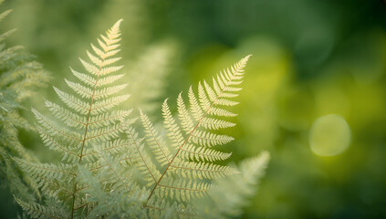 A beautiful fern in a natural environment, showcasing vibrant green leaves and soft backlight