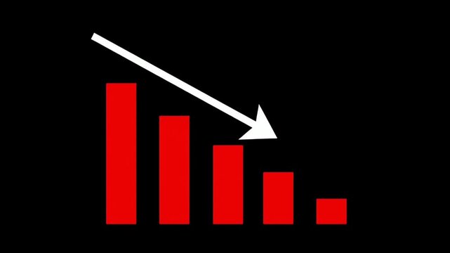 Red Bars Declining with White Direction Arrow on Clean Minimal Black Surface
