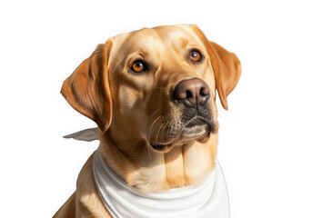 Obraz premium Golden labrador retriever dog wearing a white bandana isolated on transparent background