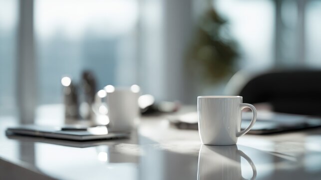 Reflective Workspace Coffee Break: A Moment of Calm Amidst Business Activity