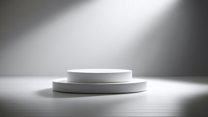 Clean Minimal White Studio Background with Floating Pedestal and Soft Shadows