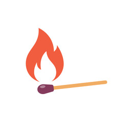 Matchstick with fire vector icon, Burning match fire icon,