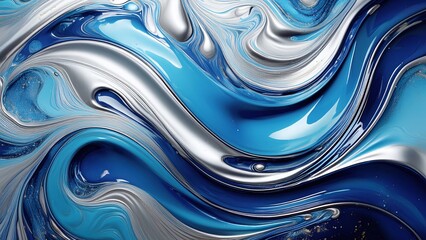 Liquid Silver and Blue Texture with Glossy Metallic Swirls in Premium Luxury Abstract Style