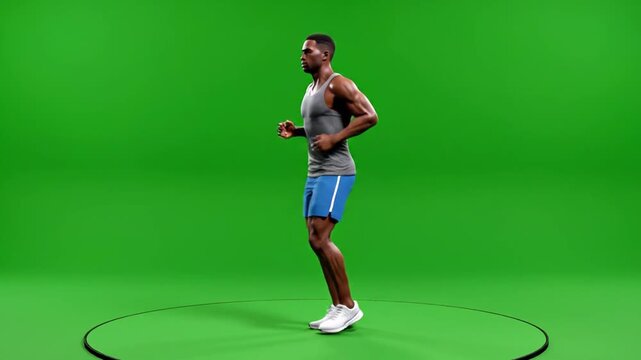 Athlete running on green screen background with sports apparel for fitness and health concept