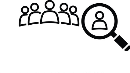 Target Audience and User Search Icon. People Group with Magnifying Glass Vector Symbol.