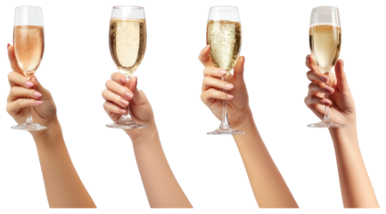Celebratory champagne toasting hands