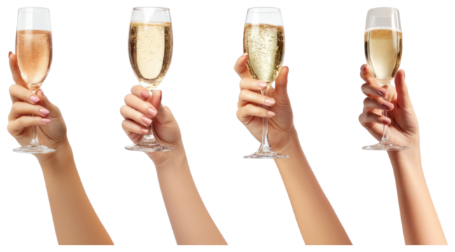 Celebratory champagne toasting hands