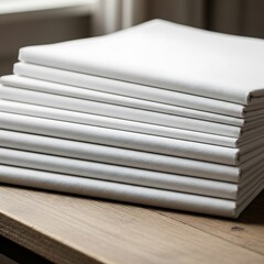 Neat Stack of White Canvas Panels on a Wooden Surface tabletop
