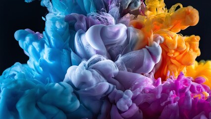 Vibrant Swirling Ink Clouds in Water with Neon Pink and Blue Diffusion High-Contrast Macro Abstract