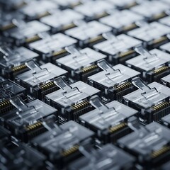 Network cable connectors array demonstrating data transmission technology