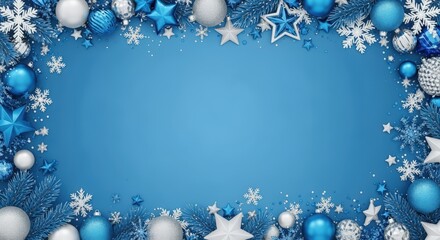 Festive holiday decoration elements winter wonderland digital art blue background close-up view celebration theme for optimizing seasonal content online