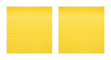 Two blank yellow sticky note pads with ruled lines for reminder messages on transparent background.