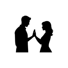 Romantic couple touching hands silhouette expressing love and passion