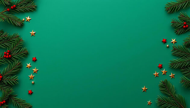 Minimal Green Christmas Background with Golden Stars
