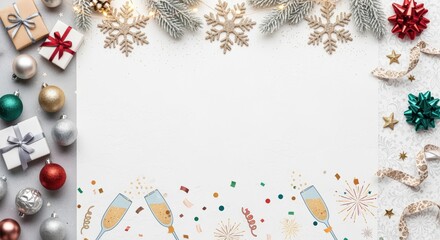 New year celebration toast with champagne and festive decorations cozy indoor setting seasonal theme cheerful atmosphere high angle view holiday spirit