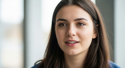 Young woman with thoughtful expression, looking away, close-up