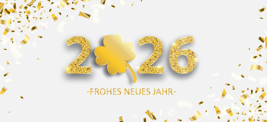 Frohes Neues Jahr 2026 Gold Kleeblatt