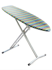 Colorful striped ironing board isolated on a clean white background