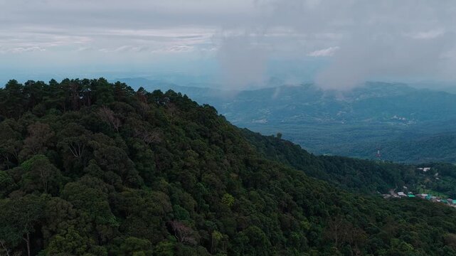  aerial 4k shot of Doi Pui mountain area in Chiang Mai, Thailand