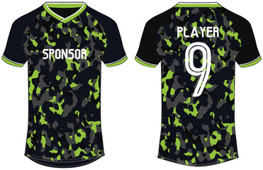 Obraz premium Camouflage pattern Sports jersey t shirt design Flat sketch illustration , football jersey concept with front and back view for Cricket, soccer, Volleyball, Rugby, tennis and badminton uniform