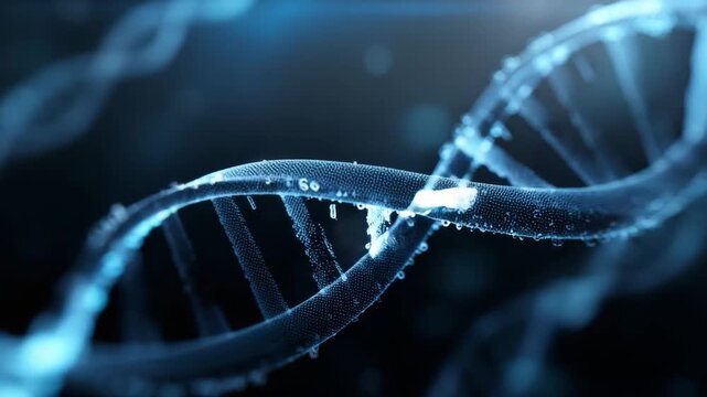 DNA structure visualization with futuristic design. Molecules reflect technology and science. Beautiful background illustrates genetic research and innovation.
