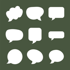 Set of modern unique speech bubbles in circle, rectangular and square shape, clean and easy to write white elegant comment box, pop-up bubbles vector