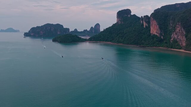 aerial 4k shot of Railay beach area in Krabi, Thailand