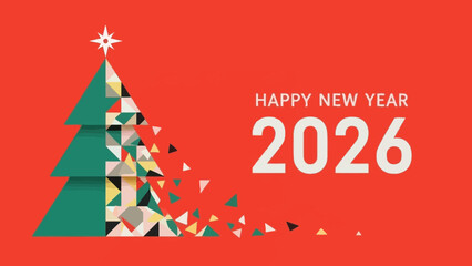 Modern geometric Christmas tree design with a star for a Happy New Year 2026 holiday greeting card