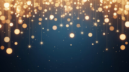 Obraz premium Golden Bokeh Lights Cascading on Deep Blue Abstract Background Festive