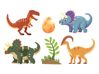Dinosaurs. Flat vector clipart, illustration with isolated background. © Universe Mary
